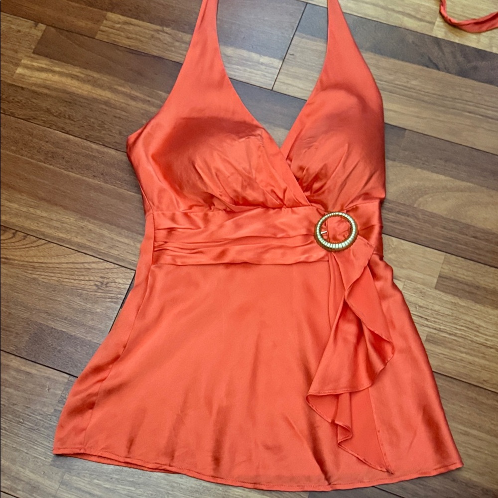 Cache Vibrant Orange Silk Blend Top